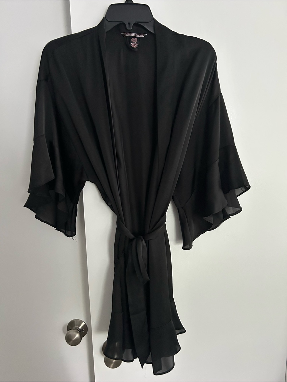 Victoria's Secret Black silk / satin Ruffle Sleeve Robe size XS / S